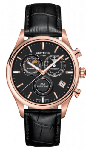 Certina DS-8 Chronograph Moon Phase PVD Rose / Black / Strap C033.450.36.051.00