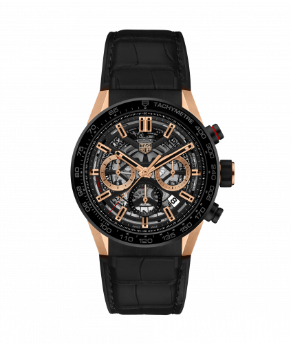 TAG Heuer Carrera Calibre Heuer 02 43 Rose Gold / Black Ceramic / Skeleton Alligator CBG2050.FC6426