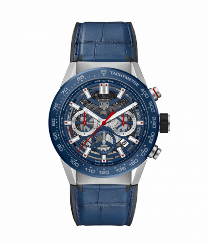 TAG Heuer Carrera Calibre Heuer 02 45 Stainless Steel / Blue Ceramic / Skeleton / Alligator CBG2A11.FC6460