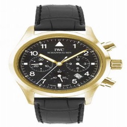 IWC Pilot's Watch Chronograph Mecaquartz Yellow Gold / Black / Strap IW3741-04