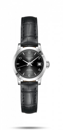 Longines Record 26mm Stainless Steel / Black-Arabic / Alligator L2.320.4.56.2