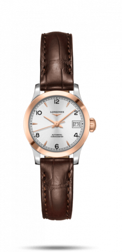 Longines Record 26mm Stainless Steel / Pink Gold / Silver-Arabic / Alligator L2.320.5.76.2