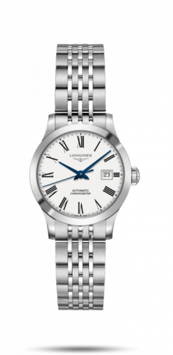 Longines Record 30mm Stainless Steel / White Roman / Bracelet L2.321.4.11.6