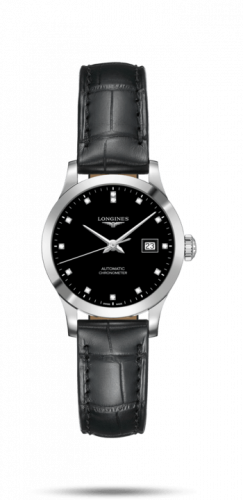 Longines Record 30mm Stainless Steel / Black-Diamond / Alligator L2.321.4.57.2