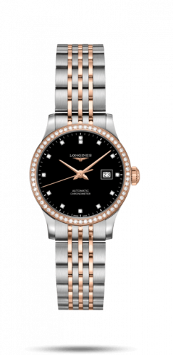 Longines Record 30mm Stainless Steel / Pink Gold / Diamond / Black-Diamond / Bracelet L2.321.5.59.7