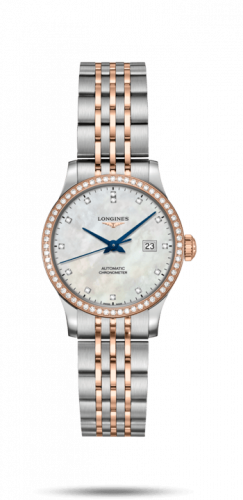 Longines Record 30mm Stainless Steel / Pink Gold / Diamond / MOP-Diamond / Bracelet L2.321.5.89.7