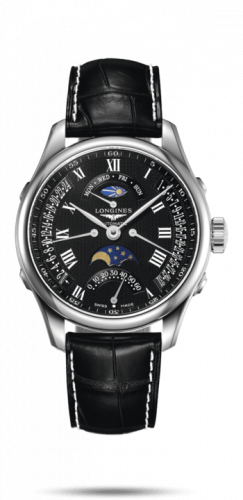 Longines Master Collection 41 Retrograde Moonphase Stainless Steel / Black Roman / Alligator L2.738.4.51.7