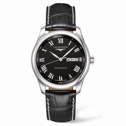 Longines Master Collection 38.5 Day Date Stainless Steel / Black-Roman / Alligator L2.755.4.51.8