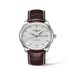Longines Master Collection 38.5 Day Date Stainless Steel / Silver-Diamond / Alligator XL L2.755.4.77.5