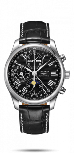 Longines Master Collection 42 Chronograph Calendar Stainless Steel / Black-Roman / Alligator XL L2.773.4.51.8