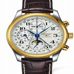 Longines Master Collection 42 Chronograph Calendar Stainless Steel / Yellow Gold / Silver-Arabic / Alligator L2.773.5.78.3