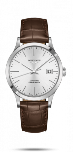Longines Record 40mm Stainless Steel / Silver / Alligator L2.821.4.72.2