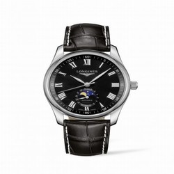 Longines Master Collection 40 Moonphase Stainless Steel / Black-Roman / Alligator L2.909.4.51.7