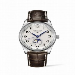 Longines Master Collection 40 Moonphase Stainless Steel / Silver-Arabic / Alligator L2.909.4.78.3