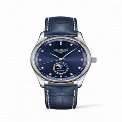 Longines Master Collection 40 Moonphase Stainless Steel / Blue-Diamond / Alligator L2.909.4.97.0