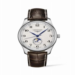 Longines Master Collection 42 Moonphase Stainless Steel / Silver-Arabic / Alligator L2.919.4.78.3