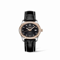 Longines Conquest Classic Automatic 29.5 Stainless Steel / Red Gold / Diamond / Black / Strap L2.285.5.57.3