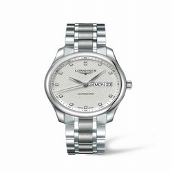 Longines Master Collection 38.5 Day Date Stainless Steel / Silver-Diamond / Bracelet L2.755.4.77.6