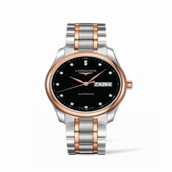 Longines Master Collection 38.5 Day Date Stainless Steel / Pink Gold / Black-Diamond / Bracelet L2.755.5.59.7