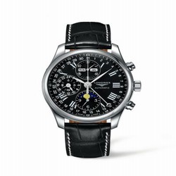 Longines Master Collection 42 Chronograph Calendar Stainless Steel / Black-Roman / Alligator L2.773.4.51.7
