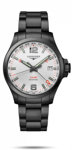 Longines Conquest V.H.P. GMT 43 PVD / Silver / Bracelet L3.728.2.76.6