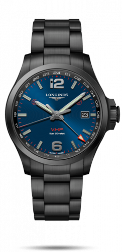 Longines Conquest V.H.P. GMT 43 PVD / Blue / Bracelet L3.728.2.96.6