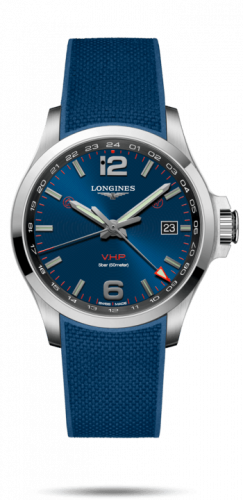 Longines Conquest V.H.P. GMT 43 Stainless Steel / Blue / Rubber L3.728.4.96.9