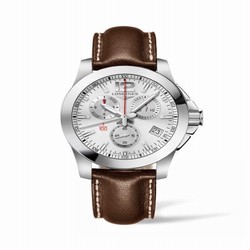 Longines Conquest Chronograph Quartz 41 Stainless Steel / Silver / Strap L3.700.4.76.5