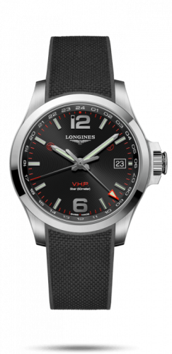 Longines Conquest V.H.P. GMT 41 Stainless Steel / Black / Rubber L3.718.4.56.9