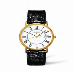 Longines Presence 38.5 Automatic Yellow Gold PVD / White / Strap L4.921.2.11.2