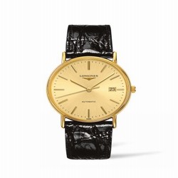 Longines Presence 38.5 Automatic Yellow Gold PVD / Champagne / Strap L4.921.2.32.2