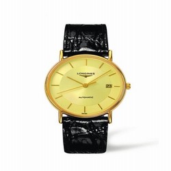 Longines Presence 38.5 Automatic Yellow Gold PVD / Champagne / Strap L4.921.2.42.2