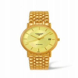 Longines Presence 38.5 Automatic Yellow Gold PVD / Champagne / Bracelet L4.921.2.42.8