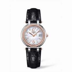 Longines PrimaLuna Quartz 30 Two Tone Pink Diamond Leather Funky MOP L8.112.5.88.2
