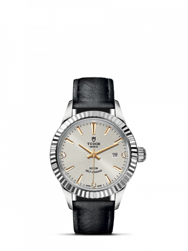 Tudor Style 28 Stainless Steel / Fluted / Silver-Diamond / Strap M12110-0026