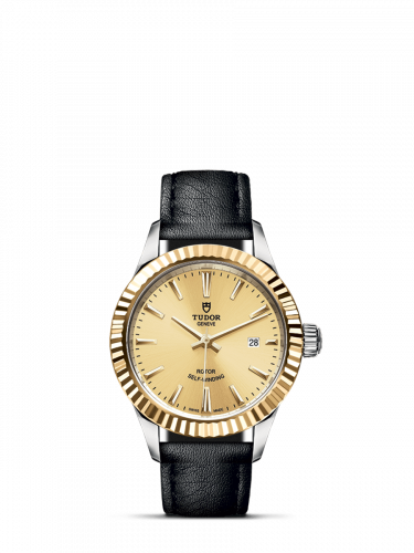 Tudor Style 28 Stainless Steel / Yellow Gold / Fluted / Champagne / Strap M12113-0019