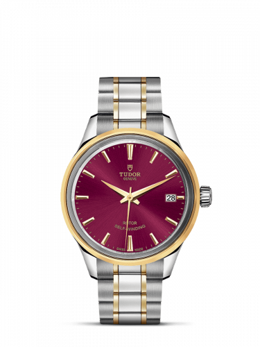 Tudor Style 34 Stainless Steel / Yellow Gold / Burgundy / Bracelet M12303-0013