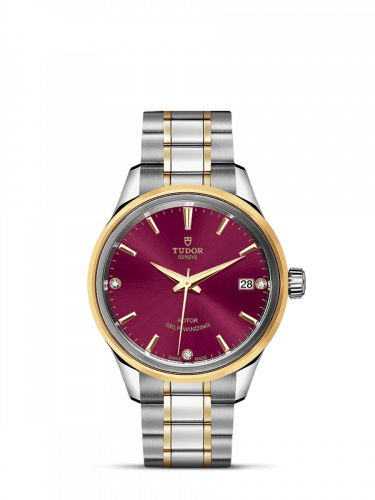 Tudor Style 34 Stainless Steel / Yellow Gold / Burgundy-Diamond / Bracelet M12303-0015