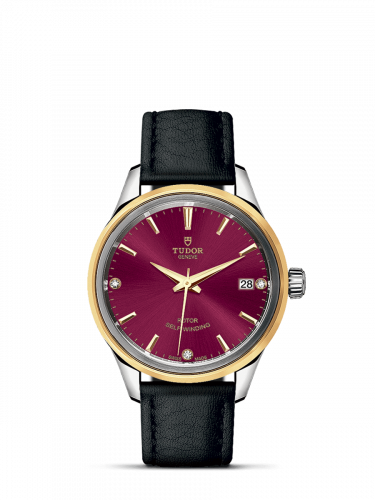 Tudor Style 34 Stainless Steel / Yellow Gold / Burgundy-Diamond / Strap M12303-0016