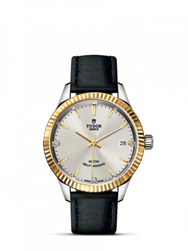 Tudor Style 34 Stainless Steel / Yellow Gold / Fluted / Silver-Diamond / Strap M12313-0021