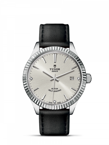Tudor Style 38 Stainless Steel / Fluted / Silver-Diamond / Strap M12510-0024