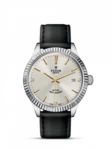 Tudor Style 38 Stainless Steel / Fluted / Silver-Diamond / Strap M12510-0026