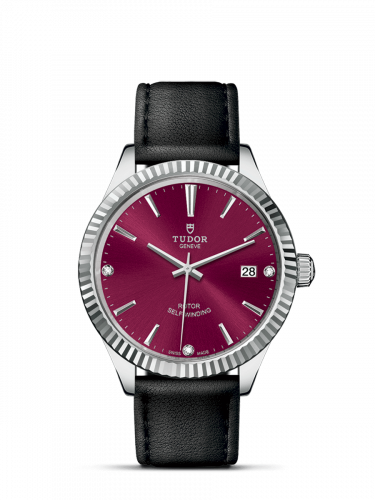 Tudor Style 38 Stainless Steel / Fluted / Burgundy-Diamond / Strap M12510-0030