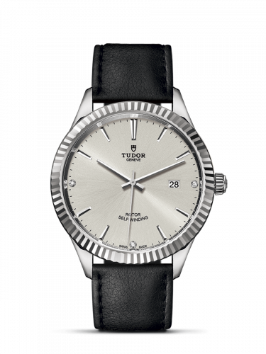 Tudor Style 41 Stainless Steel / Fluted / Silver-Diamond / Strap M12710-0024