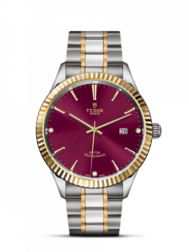 Tudor Style 41 Stainless Steel / Yellow Gold / Fluted / Burgundy-Diamond / Bracelet M12713-0015