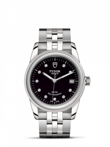 Tudor Glamour Date 36 Stainless Steel / Black-Diamond / Bracelet M55000-0008