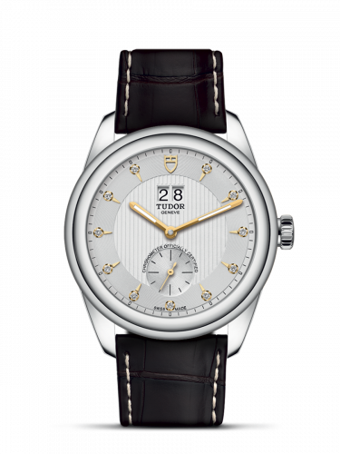 Tudor Glamour Double Date Stainless Steel / Silver-Diamond / Strap M57100-0020