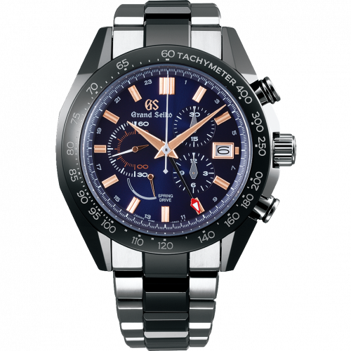 Grand Seiko Spring Drive Chronograph Titanium / Ceramic / Blue / Bracelet / Black Ceramics Collection SBGC219