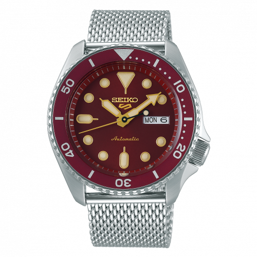 Seiko 5 Sports Suits Style Stainless Steel / Red / Mesh SRPD69K1