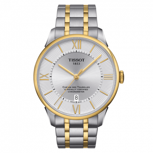 Tissot Chemin Des Tourelles Powermatic 80 COSC 42 Stainless Steel / Yellow Gold PVD / Silver / Bracelet T099.408.22.038.00